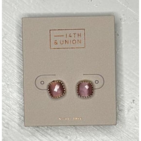 14th & Union Pink Faceted Stud Earrings Nickel Free Gold Trim - Picture 2 of 5